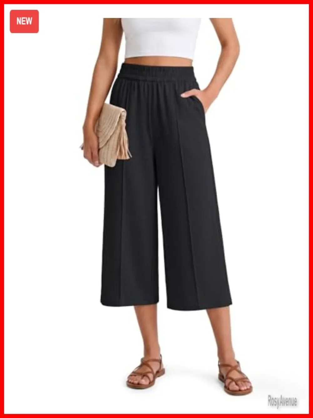 Lightweight Flowy Wide Leg Capri Pants with Pockets for Travel Beach